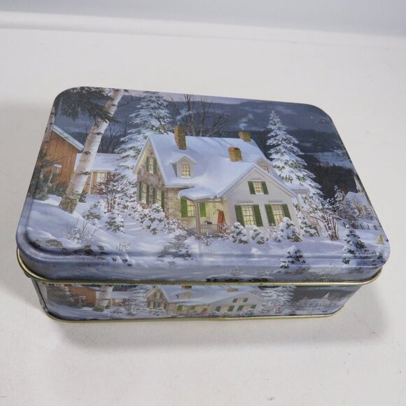 Small Snowy Scene Tin Mini Box LIKE NEW 5" - Picture 1 of 11